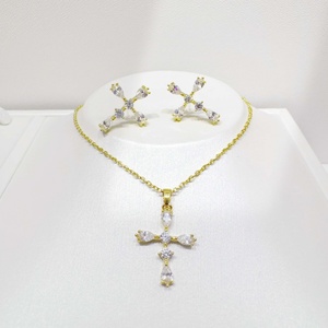 custom plata 925 sterling <b>Silver</b> <b>cross</b> gold plated jewelry set hip hop cubic zirconia wedding women necklace and <b>earring</b> sets - Product Image 1
