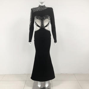 فستان نسائي أنيق فاخر عالي الجودة طويل الأكمام طويل حورية البحر طول نمط صلب خصر طبيعي منسوج - Product Image 3