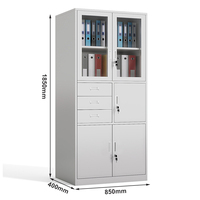 Archivador Metálico Moderno y Ajustable de Acero Resistente para Oficina, con Puerta de Vidrio y 3 Cajones, Marca Homniture