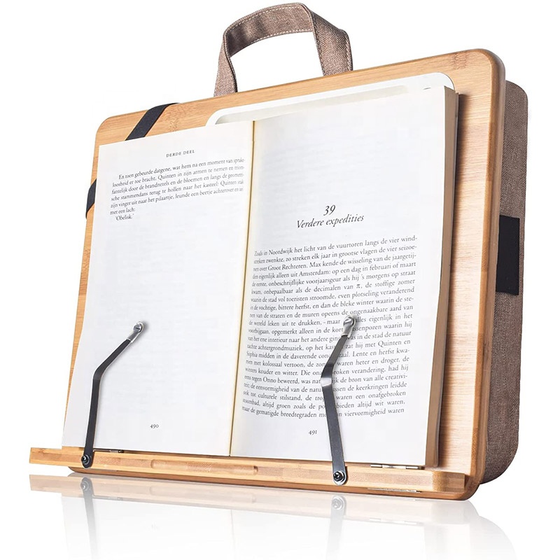 Подставка для книг для чтения в кровати, держатель для чтения из бамбукового дерева с бумажными зажимами для страниц для чтения, Hands Free