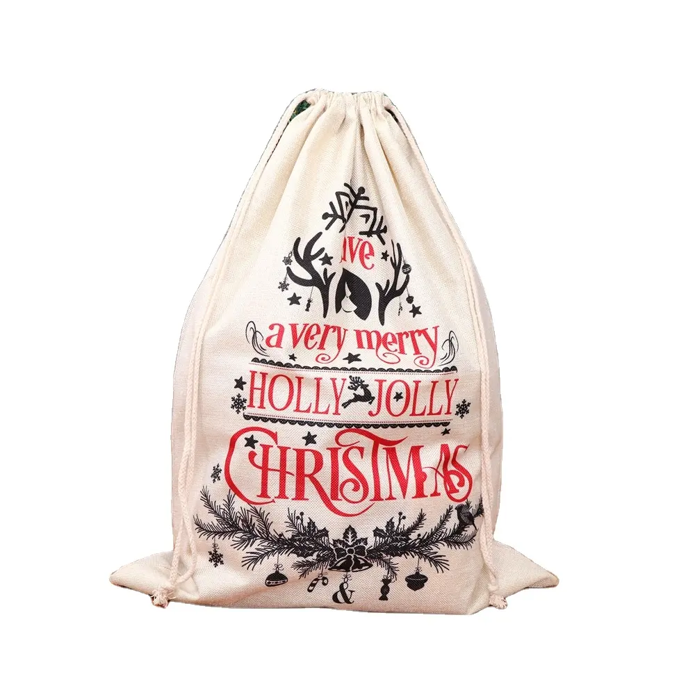 Sacchetto di zucchero filato personalizzato in tela di natale grande sacco regalo con coulisse per regali