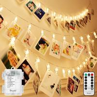Guirlande lumineuse LED en forme d'étoiles en cuivre, alimentée par piles, avec pinces photo, multicolore, pour décoration de Noël, de mariage et de fête, éclairage décoratif