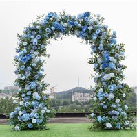 Arche florale bleue réaliste pour décoration de mariage en extérieur, toile de fond photographique, pour cérémonie et événements, avec fleurs longues