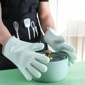 Guantes de silicona para horno, para evitar quemaduras, tapete grueso para hornear, resistente al calor, aislante, para cocina, microondas, 5 dedos - Product Image 1