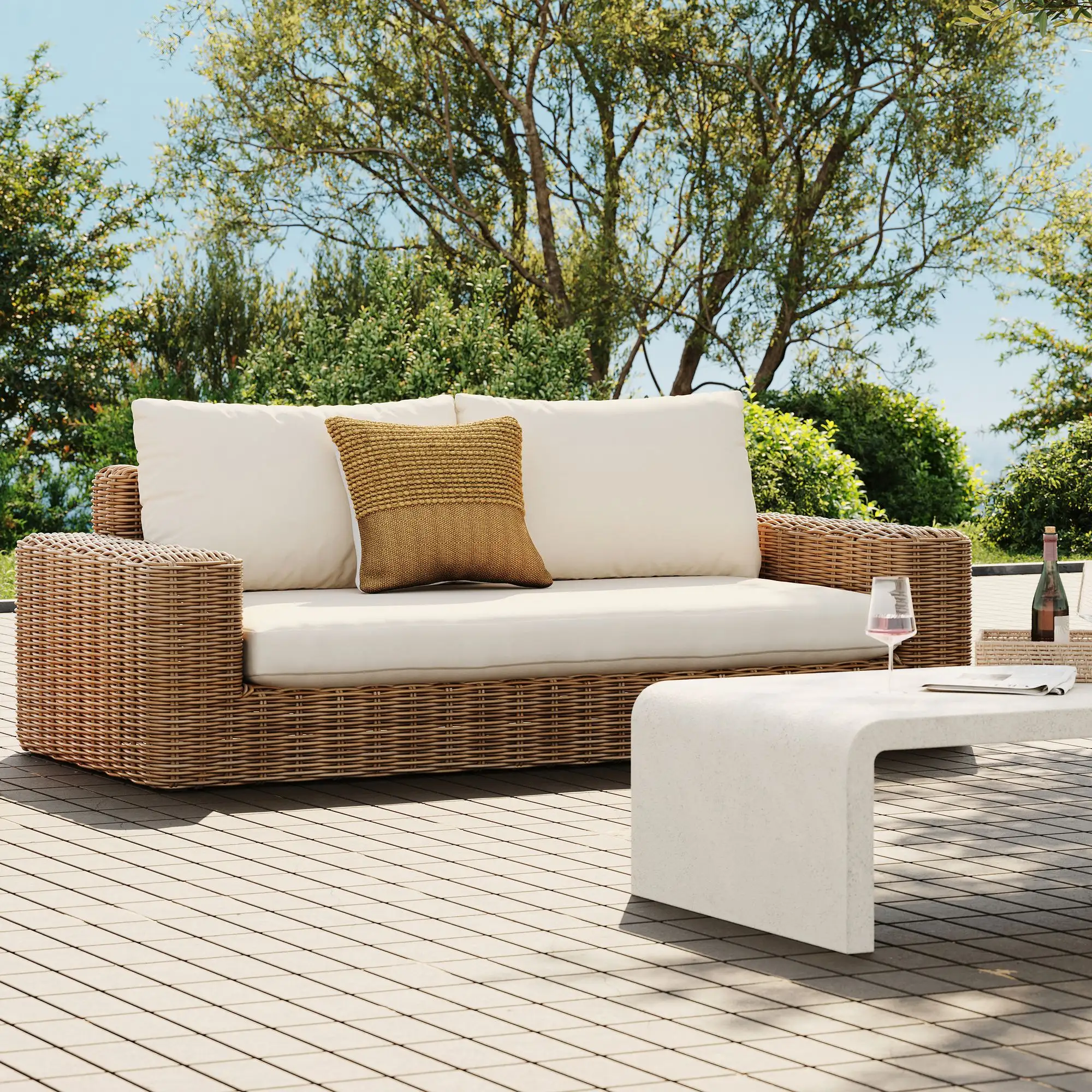 Design unico nuovo arrivo giardino Rattan tessuto divano set nuovo Design Rattan divano per Patio e giardino