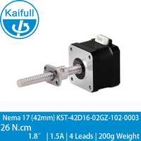 Motor Stepper Hybrid Kaifull NEMA 17 1.8 Derajat 26N.cm 1.5A 2-Fase Poros 8mm Ball Screw Lead 2mm Stroke 102mm Nut Stopper 3D