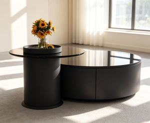 Modern <b>Round</b> <b>Coffee</b> <b>Table</b> Set Tempered Glass Top Metal Frame Storage Living Room Furniture - Product Image 6
