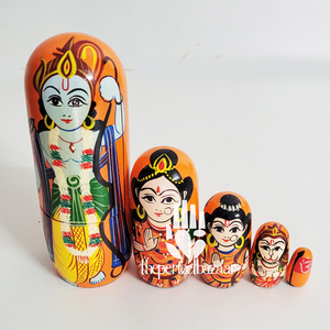 ตุ๊กตาไม้หลากสีสันลายการ์ตูนแบบซ้อนกันได้ รุ่น Perfect Bazaar Ramji-5 ชิ้น ของตกแต่งบ้าน สไตล์ศิลปะอาร์ตเดโค สำหรับเทศกาล Diwali - Product Image 4