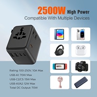 Adaptateur de voyage universel Worldplug International Plug Wall Socket 70W GaN avec 3 prises AC 2A3C pour ordinateur portable et téléphone
