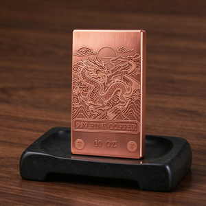 Barre de cuivre fin 999 de 10 oz, plaque gravée avec un dragon chinois, décoration artisanale traditionnelle en métal - Product Image 1