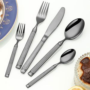 Hoàng gia Vàng đám cưới thiết lập dao kéo juego de cubiertos bán buôn Roman sọc xử lý vàng bạc thép không gỉ Flatware - Product Image 1