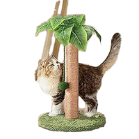 Griffoir pour chat en sisal, design palmier, grand modèle sur pied, avec jouet boule en jute suspendue, base en tapis vert