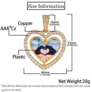 Imagen colgantes fabricación de joyas marco Hip Hop colgante <span class=keywords><strong>cadena</strong></span> en forma de <span class=keywords><strong>oro</strong></span> doble cara giratoria corazón personalizado collar foto - Product Image 6