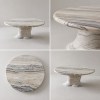 Table basse ronde moderne en marbre de jade nuage naturel avec piétement en spirale torsadée, mobilier de salon en pierre, vente en gros