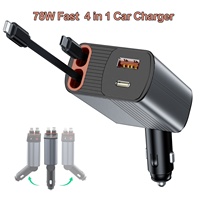 Chargeur de voiture HNT Factory Wholesale 78W rapide 4 en 1 rétractable avec 2 câbles USB Type C portable 360 °   Chargeur de voiture pour iPhone Pro Max
