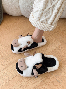 Phim Hoạt Hình In Động Vật Bò Thời Trang Lông Fluffy Sang Trọng Trong Nhà Nhà Phụ Nữ Giày <span class=keywords><strong>Slide</strong></span> Dép Đi Trong Nhà Cho Phụ Nữ - Product Image 2