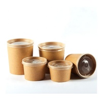 Bols en papier kraft jetables de 12 oz, 16 oz, 26 oz avec couvercle en plastique, couvercle en papier imprimé sur mesure, résistants à la graisse et à l'eau, pour salades, soupes, etc.
