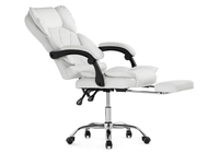 Chaise de bureau en cuir synthétique matelassé blanc - Chaise de direction ergonomique inclinable avec repose-pieds