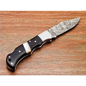 Couteau pliant de poche en acier Damas, fabriqué au Pakistan, prix abordables, personnalisé, fait main, pour la chasse et le camping, manche en bois, OEM - Product Image 3