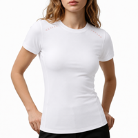T-shirt de sport pour femme à col rond, coupe ajustée, respirant, manches courtes, séchage rapide, yoga, course à pied, gym, fitness, entraînement, design OEM