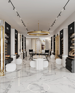 Custom Rectangular Cosmetic Display <b>Shelf</b> With LED Strip Lights Mirror Back For Cosmetic Shop Fitting - Product Image 2