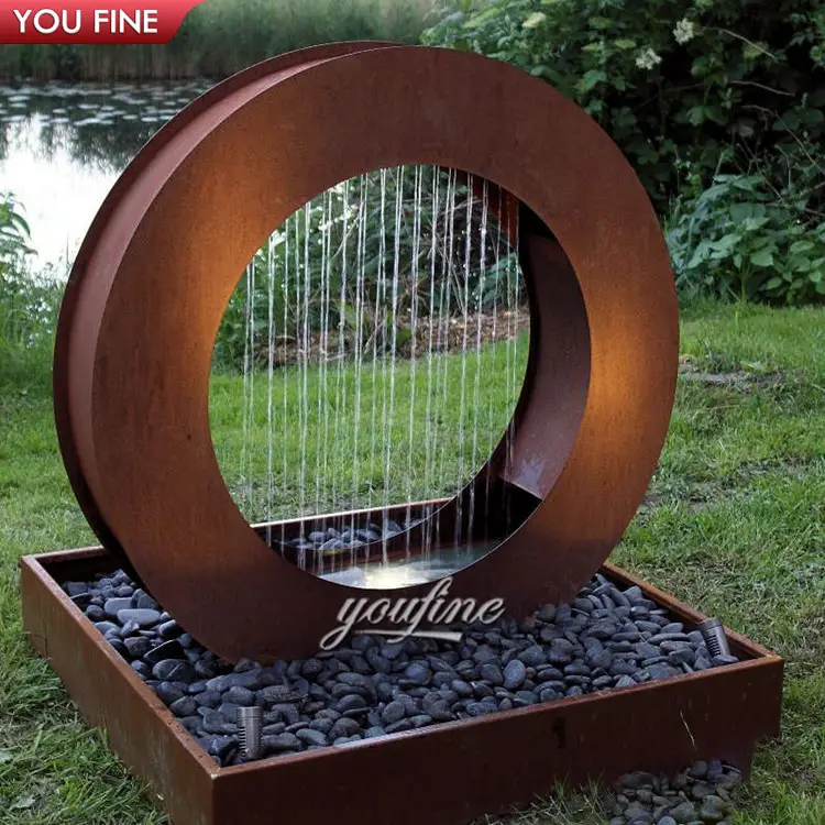 Outdoor Moderne Tuin Corten Stalen Ring Sculptuur Metalen Feature Fontein