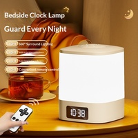 Petite lampe de chevet en verre avec horloge, veilleuse tactile rechargeable avec télécommande, idéale pour l'allaitement et la protection des yeux