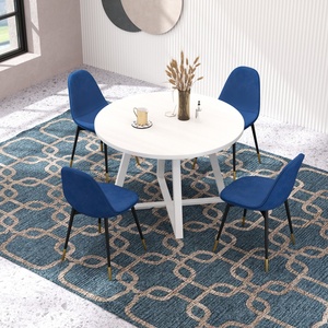 Ensemble de salle à manger rond Evatt 5 pièces, table ronde à chevalet avec 4 chaises élégantes, bleu - Product Image 1