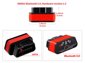 Konnwei KW901 para Bluetooth <span class=keywords><strong>5.0</strong></span> ELM327 Carro Universal Obd2 Obd II Diagnóstico Scanner 12V DC Code Reader Fábrica Direto - Product Image 4