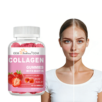 Collagène du fabricant d'origine avec biotine, 60 gommes, produit de beauté, soutient la beauté des cheveux, de la peau et des ongles, saveur fraise, complément alimentaire
