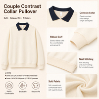 Sweat-shirt unisexe vintage en chenille de coton, 7 couleurs, 310 g/m², col contrastant, pour couples, vente en gros