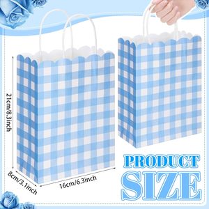 Gingham Party Supplies Blue and White <strong>Gift</strong> <strong>Bags</strong> Kraft Paper Checkered Plaid Candy Goodie Party Favors <strong>Bags</strong> for <strong>Easter</strong> Picnic BBQ - Product Image 2