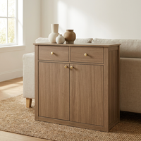 Buffet de rangement en chêne naturel à grain visible, 2 tiroirs, 2 portes, minimaliste, gain de place, montage facile, pour salon et salle à manger