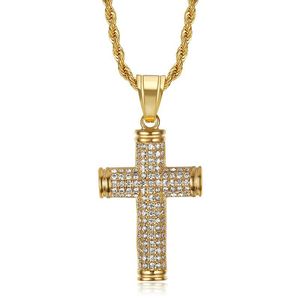 Titanium Steel <b>Cross</b> Pendant Necklace With Rhinestones Pave Setting Unisex Gift Jewelry - Product Image 5