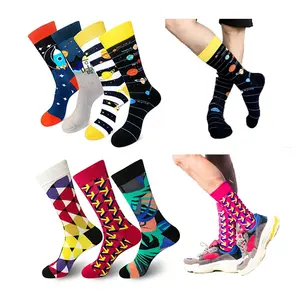 wholesale custom knit cheap vivid cotton colorful funny design men crew dress tube socks