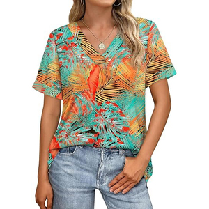 Classic Women's Neck Sports Fitness Yoga T-Shirt Top Regular Fit Breathable Eco-Friendly Hole Button <b>Print</b> Front Logo Spring - Product Image 2