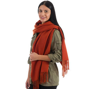 100% Inner Mongolia Lambswool Plain Weave Blanket Scarf <b>Cream</b> Solid Color Jumbo <b>Shawl</b> - Product Image 5