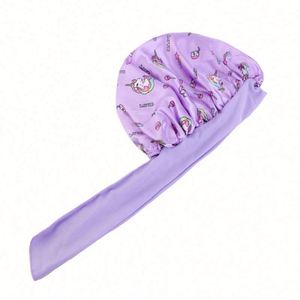 New Style Children's Unisex Satin Bonnet with Adjustable <b>Tie</b> Cartoon Print Sleep Cap for Outdoor & Beach Use - Product Image 5