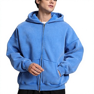 Sudadera con capucha y cremallera completa para hombre, de 1000g, de peso pesado, con lavado ácido y efecto vintage, de forro polar, con logotipo personalizado, de corte oversize, fabricante mayorista - Product Image 1