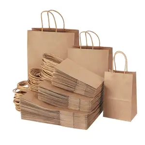 KM Custom Printed Your Own Logo White Brown Kraft Craft Paper Bag With Handles For shopping For Gift