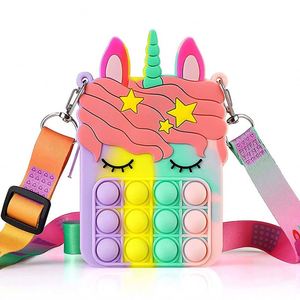 New Style Sling Shoulder Bag Pop <b>Kids</b> Pink Silicone Unicorn Fashion Fidget Toys Wallet Pop Bag - Product Image 1