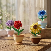 Ensemble de 4 mini-blocs de construction de fleurs en pot, rose, marguerite, hortensia, dahlias, modèle de plante en briques, décoration de bureau DIY, cadeau