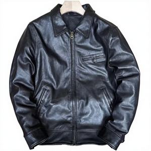 Blouson Bomber Homme en Cuir de Chèvre Pleine Fleur, Finition Mate Rétro, Huilé et Non Enduit, Faible MOQ, Fabrication OEM, Personnalisable, Noir - Product Image 3