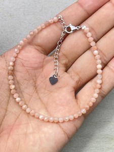 Peach Moonstone Bracelet Dainty Gemstone Jewelry Micro Faceted <b>Beads</b> <b>Crystal</b> Bracelet Minimalist Jewelry Tiny Gemstone Bracelet - Product Image 2