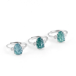 S925 <b>silver</b> <b>set</b> with natural A-grade jadeite blue water fox-shaped ice-grade jadeite leather <b>ring</b> for fashion, adjustable design - Product Image 3