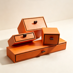 Boîte à bijoux de luxe en similicuir orange, ensemble de boîtes à tiroirs multi-tailles, boîte cadeau personnalisée avec logo pour la vente au détail - Product Image 6