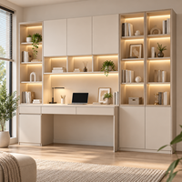Bibliothèque en bois sur mesure moderne avec bureau intégré, armoire de rangement LED, meuble gain de place pour salon, bureau à domicile, chambre