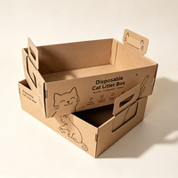 Bac à litière pour chat portable personnalisé, jetable, imperméable, en carton kraft pliable, avec poignées, logo personnalisé
