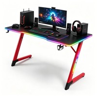 Bureau de jeu LED RGB en forme de Z avec structure en acier finition fibre de carbone 18 mm pour joueurs et streamers