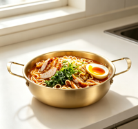 Marmite en acier inoxydable doré à double poignée avec couvercle en verre, compatible induction, pour ramen coréen et soupes, idéale pour la maison